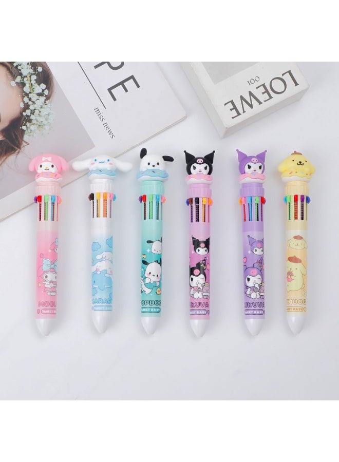 fantasize 6pcs Kitty Cat 10-in-1 Multicolor Ballpoint Pen Cute 10-Color Retractable Ballpoint Pens for Office School Supplies Students Children Gift (Pen-10 in 1 B) (BLUE) - Image 4